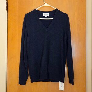 Eric Bompard 100% Cashmere Pullover V-Neck Sweater Jumper L/S Size L Dark Blue